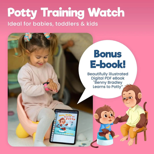 Potty Training Watch for Kids V2 – a Water Resistant Toilet Reminder Device for Boys & Girls to Train Your Toddler with Fun/Musical & Vibration Interval Reminder with Potty Training Ebook (Pink)