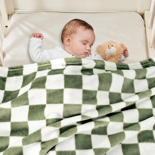 Checkered Baby Blanket Fleece Baby Blankets for Boys, Ultra Soft Cozy Fluffy Infant Toddler Newborn Receiving Blankets for Crib Stroller, 30''X40'', Dark Olive