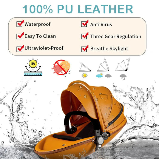 Baby Stroller: Baby Carriage with Adjustable Seat Height Angle and Four-Wheel Shock Absorption,Reversible,High Landscape and Fashional Pram (Brown)