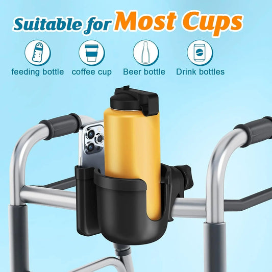 Cup Holder for Walker, Stroller Cup Holder with Phone Holder, Wheelchair Cup Holder, Stroller Accessories for Uppababy, Nuna, Doona, Rollator, Bike, Mobility Scooter, Gift for Her, Him, Mom
