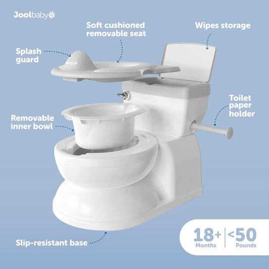 Real Feel 2-In-1 Potty with Wipes Storage, Flushing Sounds & Disposable Liners - Realistic Toilet - Easy to Clean & Assemble - Jool Baby (Gray)