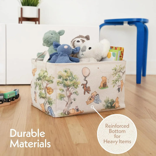 Co. Classic Winnie Pooh Storage Nursery Basket with Hard Bottom Large Square Canvas Cotton Laundry Hamper Bin Waterproof Foldable Bathroom and Bedroom Stuff Clothes Toys Baby Vintage Decor