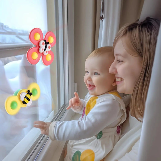 3PCS Suction Cup Spinner Toys for Toddlers | Spinning Tops for 1-3 Year Olds | Sensory Bath Toys & Birthday Gifts
