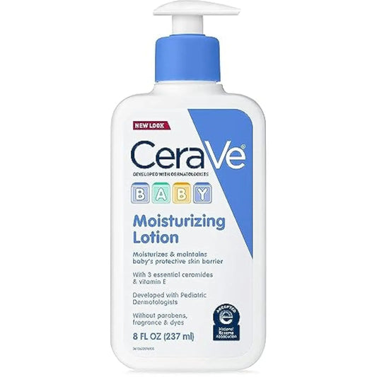 Baby Lotion, Gentle Baby Skin Care with Ceramides, Niacinamide & Vitamin E, Fragrance, Paraben, Dye & Phthalates Free, Lightweight Moisturizer, 8 Ounce, Packaging May Vary