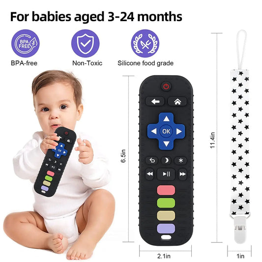 Baby Teether Toy Chew Toy for Babies 3-24 Months TV Remote Control Shape Teething Relief Baby Toys for Infants (Black)