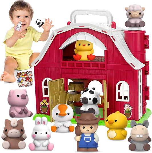 Toys for 1 2 3 Years Old Boys Girls, Big Red Barn Farm Animal Playset for Boys Girls, Learning Toys, Montessori Toys, Christmas Birthday Easter Gift for Baby Kids Toddlers Age 12-18 Months