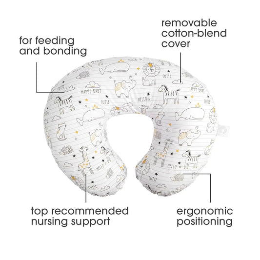 Original Nursing Pillow, White and Gold Notebook, Ergonomic Nursing Essentials for Bottle and Breastfeeding, Firm Fiber Fill, with Removable Pillow Cover, Machine Washable