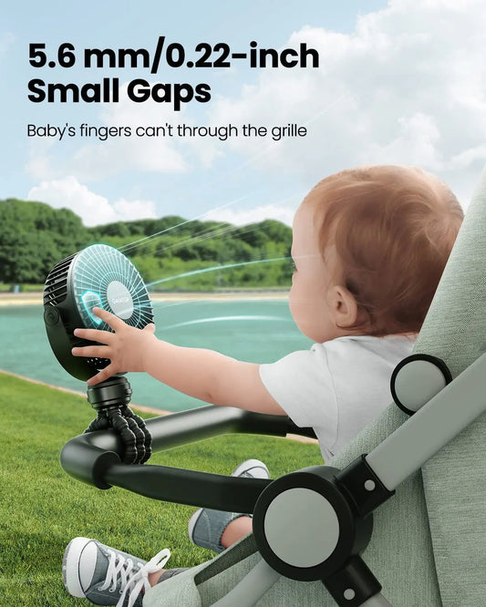 Mini Portable Stroller Fan, Battery Operated Small Clip On, Detachable 3 Speed Rechargeable, 360° Rotate Flexible Tripod Better Cooling for Car Seat Crib Treadmill Travel Black