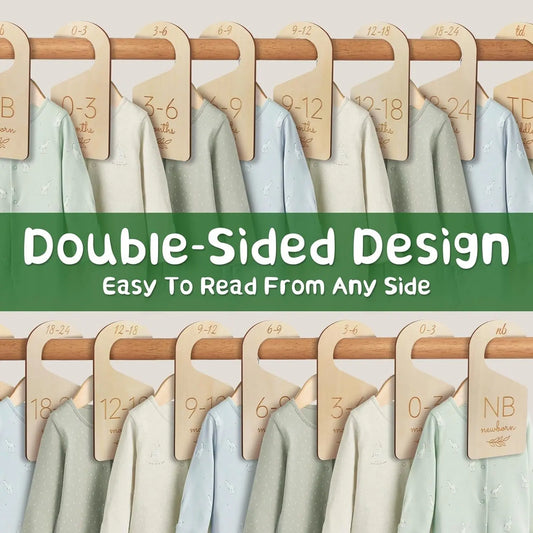 Baby Closet Dividers for Clothes Organizer - Set of 8 Wooden Double-Sided Baby Clothes Size Dividers Form Newborn to Toddler for Daily Gender-Neutral Baby Nursery Decor