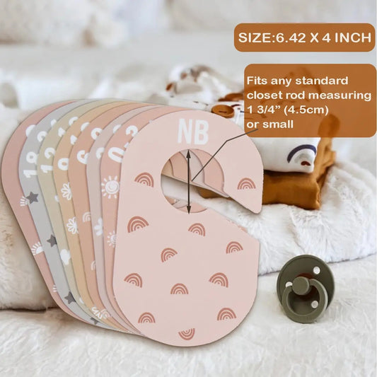 Baby Closet Divider, Baby Wardrobe Organizer, Double-Sided Minimalist Cute Design, Nursery Decor Clothes Hanger Dividers for Sorting 8 Sizes from Newborn to 12+ Months
