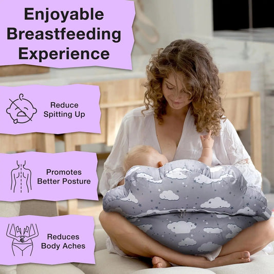 Nursing Pillow – plus Size Breastfeeding Pillows with Security Fence for Enhanced Support & Comfort – Removable Cotton Cover, Adjustable Waist Strap, Newborn Essentials Must Haves Baby Registry Search