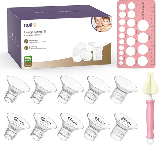10PCS Flange Sizing Kit 13/15/17/19/21Mm for 24Mm Flange/Shield of Most Pumps, Silicone Flange Insert for Momcozy/Spectra/Bellababy Breast Pump, Breastfeeding Essential Pumping Kit for Moms