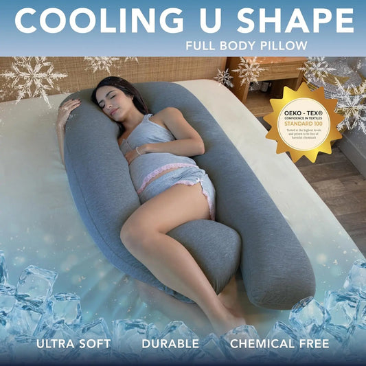 Pregnancy Pillows, U-Shape Full Body Pillow - Solid – Cooling Removable Cover Dark Grey – Pregnancy Pillows for Sleeping – Body Pillows for Adults, Maternity Pillow and Pregnancy Must Haves