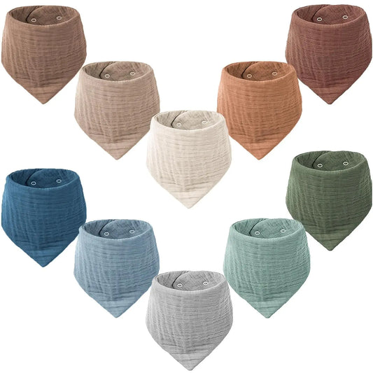 Muslin Baby Bibs 10 Pack Baby Bandana Drool Bibs 100% Cotton for Unisex Boys Girls, 10 Solid Colors Set for Teething Drooling