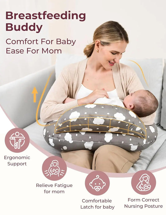 Nursing Pillow for Breastfeeding, Original plus Size Breastfeeding Pillows for More Support for Mom and Baby, with Adjustable Waist Strap and Removable Cotton Cover, Grey