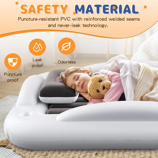Inflatable Toddler Travel Bed - Portable Toddler Kids Travel Bed with Safety Sides Complete Kids Air Mattress Set with High-Speed Pump, Ideal for Vacation Camping and Sleepover (60 Inches)