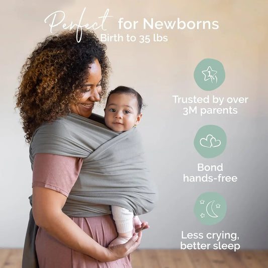 Baby Wrap Carrier - Original Baby Carrier Wrap, Baby Sling for Newborns - Baby Wearing Essentials - Hands-Free Newborn Wrap Swaddle Holder, Newborn to Toddler Infant Baby Sling, 7-35 Lbs (Grey)