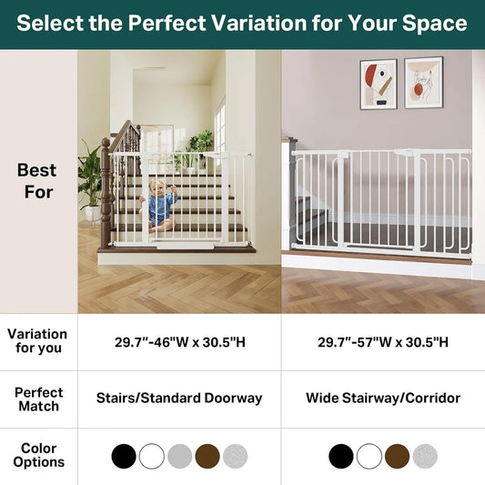29.7-46" Baby Gate for Stairs, Toddler Safety Essentials for the House, Auto Close Dog Gate for Doorways, Mom'S Choice Awards Winner-Easy Install Pressure Mounted Pet Gates for Dogs, White
