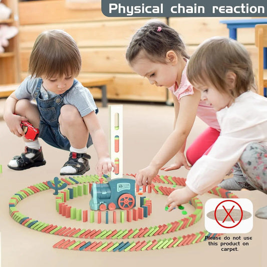 Kids Games Domino Train Toys: 180PCS Automatic Stacking Creative Game 3+ Year Old - Stem Montessori Toy for Boys 4-6 - Summer Autistic Christmas Birthday Gifts 5 6 Toddler Girls Ages 4-8