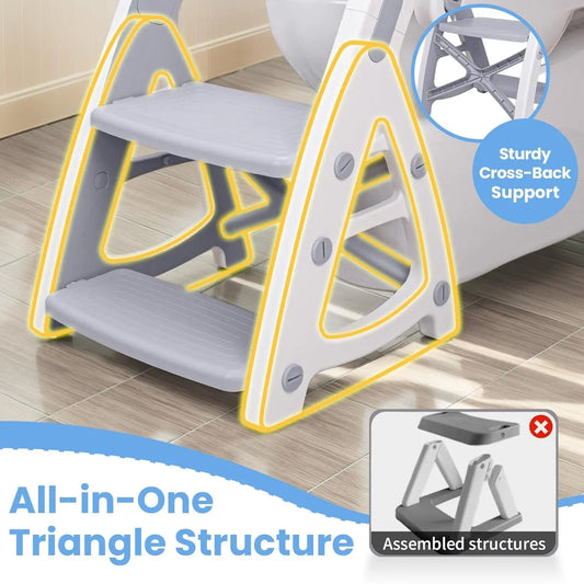 Potty Training Seat & Toddler Step Stool, Ultimate Stability Toddler Toilet Seat, Adjustable Step & Seat Height Potty Seats for Toddlers Boys Girls(Grey)