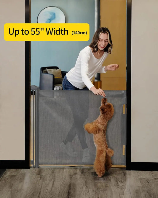 Retractable Baby Gate,Mesh Baby Gate or Mesh Dog Gate,33" Tall,Extends up to 55" Wide,Child Safety Gate for Doorways, Stairs, Hallways, Indoor/Outdoor(Grey,33"X55"