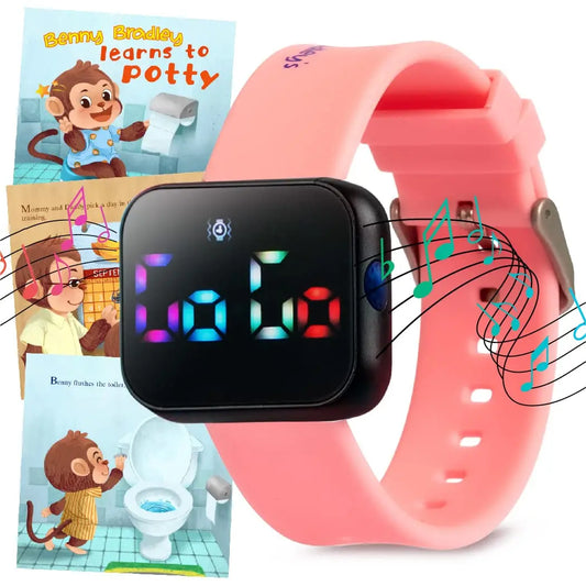 Potty Training Watch for Kids V2 – a Water Resistant Toilet Reminder Device for Boys & Girls to Train Your Toddler with Fun/Musical & Vibration Interval Reminder with Potty Training Ebook (Pink)