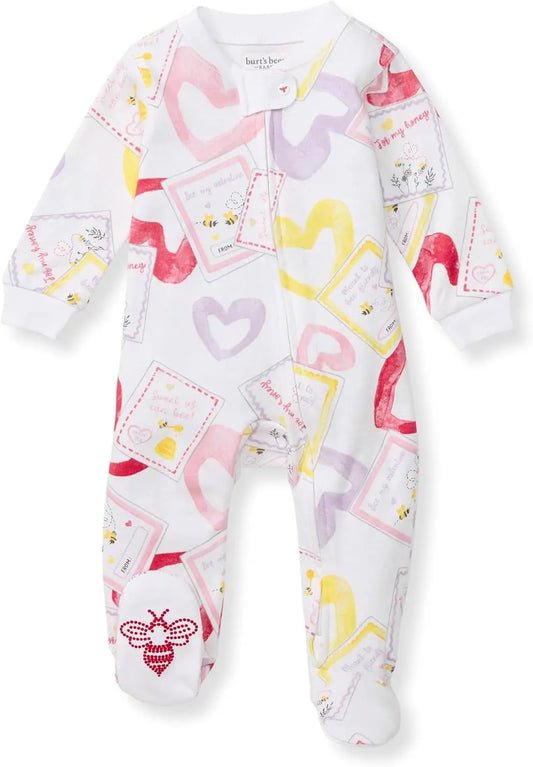 Girls Footed One-Piece Pajamas, Sleep and Play Loose Fit, 100% Organic Cotton, Sizes NB to 6-9 Months