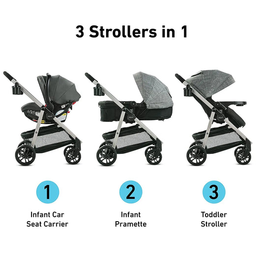 Modes Pramette Travel System | Stroller & Car Seat Combo | 3-In-1 Stroller Modes | Includes Snugride 35 Infant Car Seat | Ellington