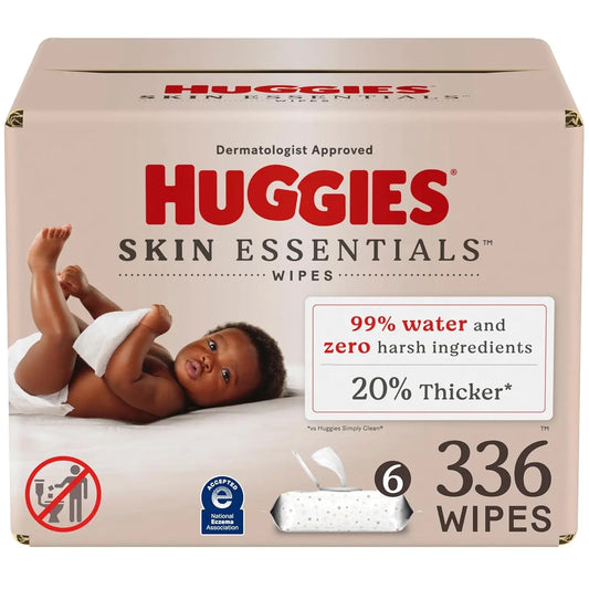 Skin Essentials Baby Wipes, Hypoallergenic, 99% Water, 6 Flip Top Packs (336 Wipes Total)