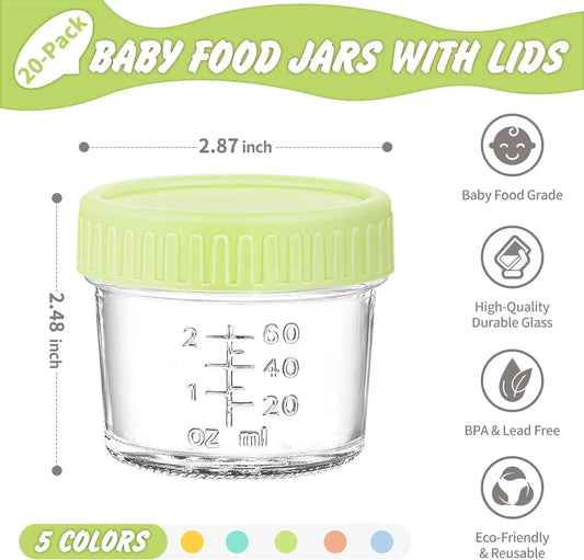 20 Pack Glass Baby Food Storage Containers 4 Oz Baby Food Jars with Lids Baby Food Maker Microwave Dishwasher Freezer Safe 100% Leak-Proof BPA Free