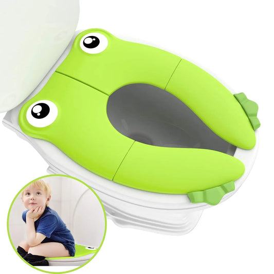 Portable Folding Large Non Slip Silionce Pads Potty Training Seat for Kids Boys & Girls, Foldable Toddlers Toilet Seat, Recyclable Potty Seat Cover for Travel (Green)