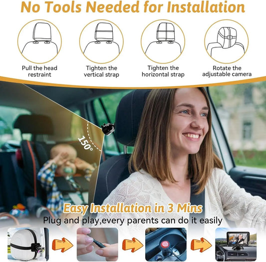 Baby Car Camera for Backseat – HD 1080P, 150° Wide Angle, Night Vision, Easy Installation, Adjustable LED Light, 4.3” LCD Display, Anti-Glare, Safety Monitor for Parents