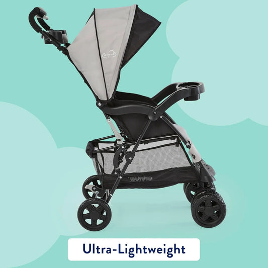 Cloud plus Lightweight Baby & Toddler Umbrella Stroller with Large Storage Basket and Canopy, Reclining Seat, Child and Parent Trays, Compact Easy Fold for Travel - Slate Gray