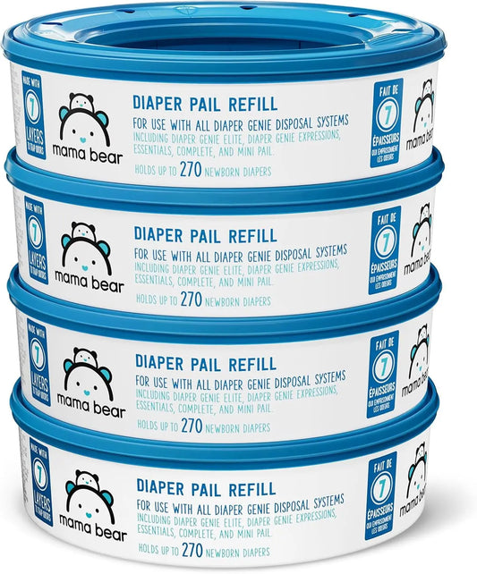 Amazon Brand -  Diaper Pail Refills for Diaper Genie Pails, Unscented, 1080 Count (4 Packs of 270 Count)