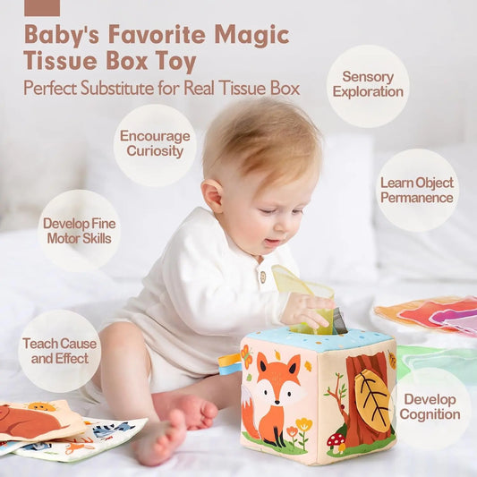 Baby Tissue Box Toy - Baby Toys 6-12 Months - Montessori Toys for 6 Month Old Must Haves - Baby Boy Girl Shower Gifts for Babies 6 9 12 18 Months Old - Baby Gifts Christmas Stocking Stuffers