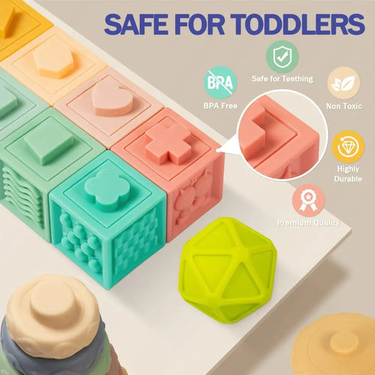 Baby Toys 6-12 Months, Montessori Toys for Babies 6-12 Months, Incl Stacking Building Blocks & Soft Infant Teething Toys & Sensory Balls for Toddlers 0-3-6-9-12 Months