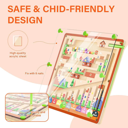 Montessori Toys,Magnetic Color and Number Maze,Wooden Toys for Ages 2-4,Toddler Fine Motor Skills Toys for Boys Girls