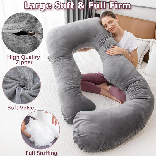 Pregnancy Pillow, U Shaped Full Body Pillow for Maternity Support, Sleeping Pillow with Cover for Pregnant Women (Dark Grey)