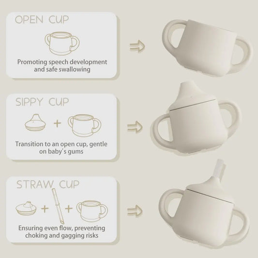 Silicone Baby Sippy Cups | 3 Stages Training Cup Straw Cup for Infants Toddlers and Kid | 4 Oz 1Pack