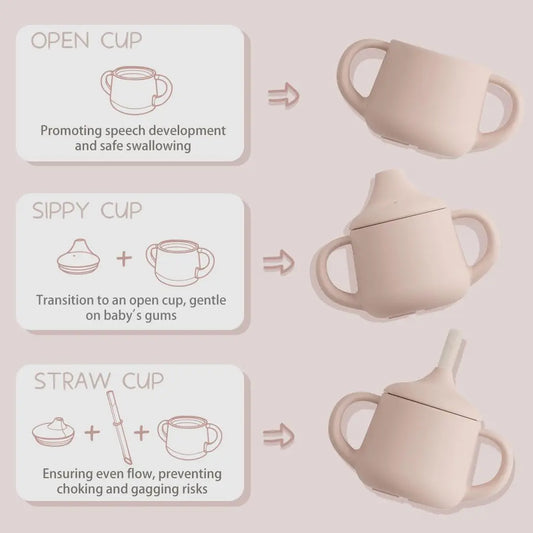 Silicone Baby Sippy Cups | 3 Stages Training Cup Straw Cup for Infants Toddlers and Kid | 4 Oz 1Pack