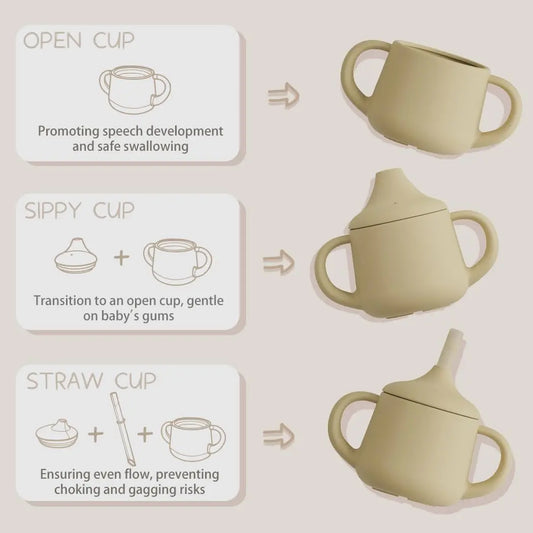 Silicone Baby Sippy Cups | 3 Stages Training Cup Straw Cup for Infants Toddlers and Kid | 4 Oz 1Pack