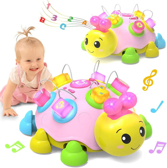 Baby Musical Ladybug Crawling Toys,Baby Toys 6-12 Months with Light-Up Music, Early Educational Learning Montessori Toys, Infant Gift Toys for 7 8 9 10 11 Months 1-2 Years Old Newborn Girls (Pink)