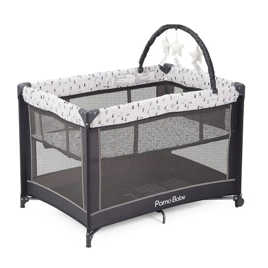 Portable Playard,Sturdy Play Yard with Padded Mat and Toy Bar with Soft Toys