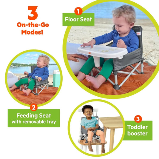 Pop 'N Sit Portable Booster, Indoor/Outdoor Use, Floor Seat with Feeding Tray, Grey, 6 Mos - 3 Yrs