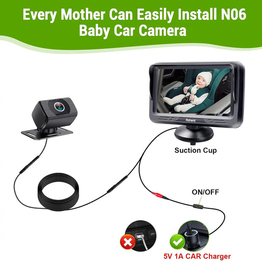 Baby Car Camera HD 1080P for Backseat: USB Plug and Play Easy to Install - Carseat Camera Rear Facing Infant Crystal Night Vision - Wide View Angle Car Baby Monitor for Newborn