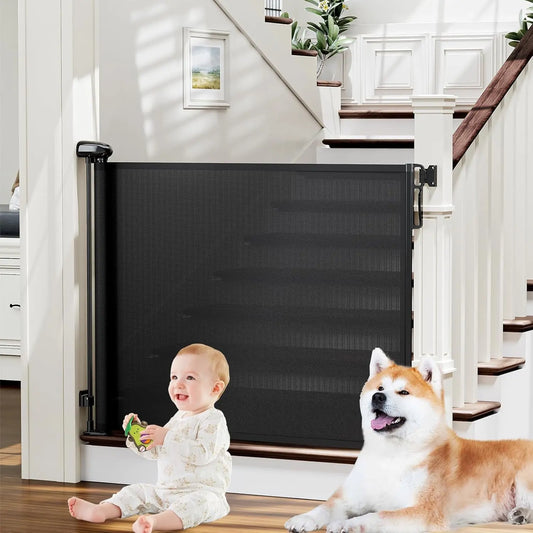 Retractable Baby Gates for Stairs,  Dog Gate Indoor Extends to 54" Wide 34" Tall, Child Gates for Doorways, Stair Gate Use for Outdoor, Indoor, Hallways, Doorways, Deck, Porch