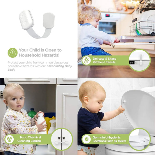 Baby Locks (8-Pack) Child Safety Cabinet Proofing - Safe Quick and Easy 3M Adhesive Cabinet Drawer Door Latches No Screws & Magnets Multi-Purpose for Furniture Kitchen Ovens Toilet Seats