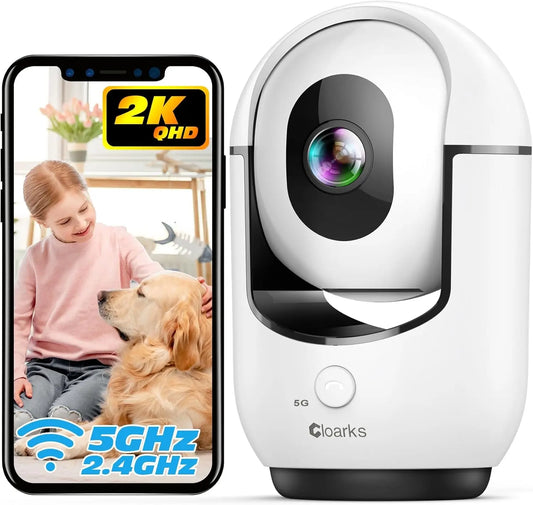 2K Indoor Camera, 5/2.4 Ghz Wifi Pan/Tilt Security Camera with AI Motion Detection, One-Click Call, Wired Pet/Baby Camera with 2-Way Audio, 24/7, Siren Alarm, Tf/Cloud Storage