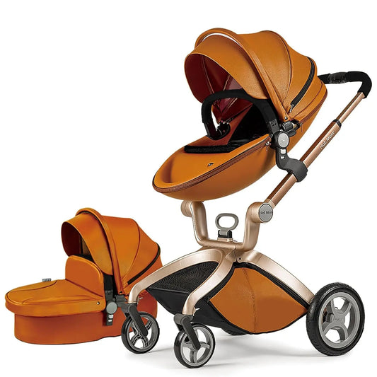 Baby Stroller: Baby Carriage with Adjustable Seat Height Angle and Four-Wheel Shock Absorption,Reversible，High Landscape and Fashional Pram (Brown)