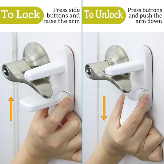 Door Lever Lock (2 Pack) – Prevents Toddlers from Opening Doors – Easy One-Hand Operation for Adults – Durable ABS with 3M Adhesive Backing – No Tools Needed for Install